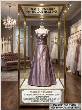 Designer Satin A-Line Evening Dress in Iridescent Mult Color MetallicPink,Bronze